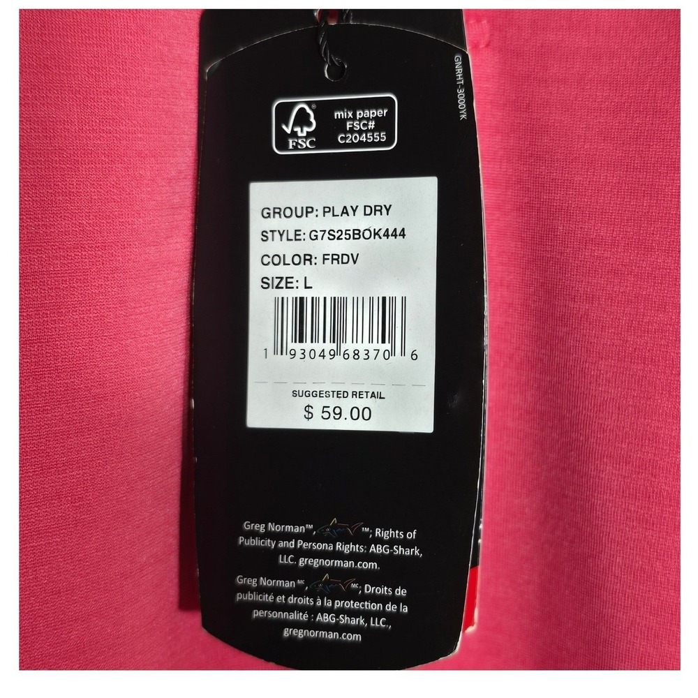 Greg Norman Mens L Play Dry Performance Polo Shirt Pink Short Sleeve Shark UPF - Picture 8 of 9
